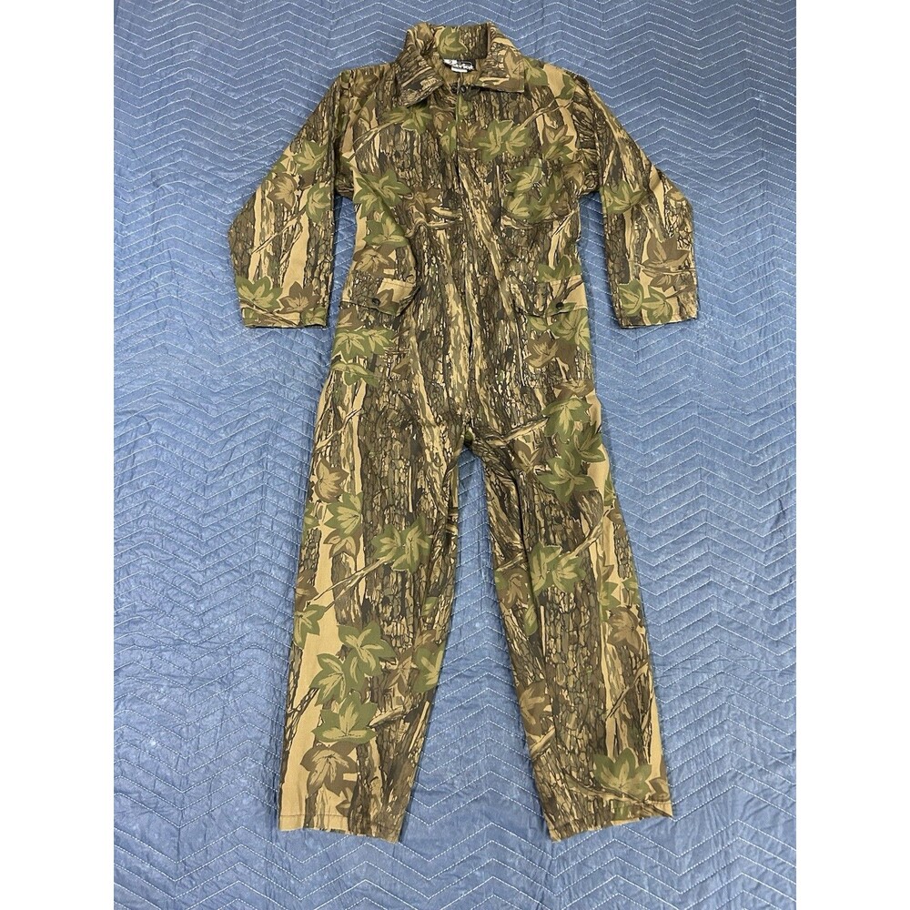 Vtg Patriot Ind. Trebark Camo Coveralls Zip Up Size Large Hunting Made In USA B8